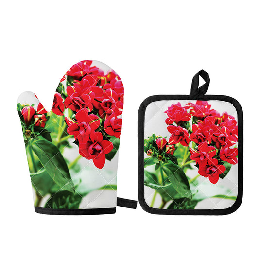 Bouvardia Plant Print Oven Mitt And Pot Holder Set