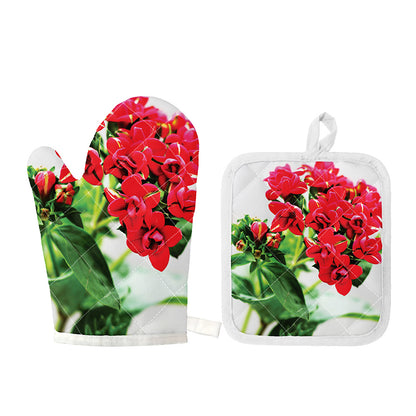 Bouvardia Plant Print Oven Mitt And Pot Holder Set