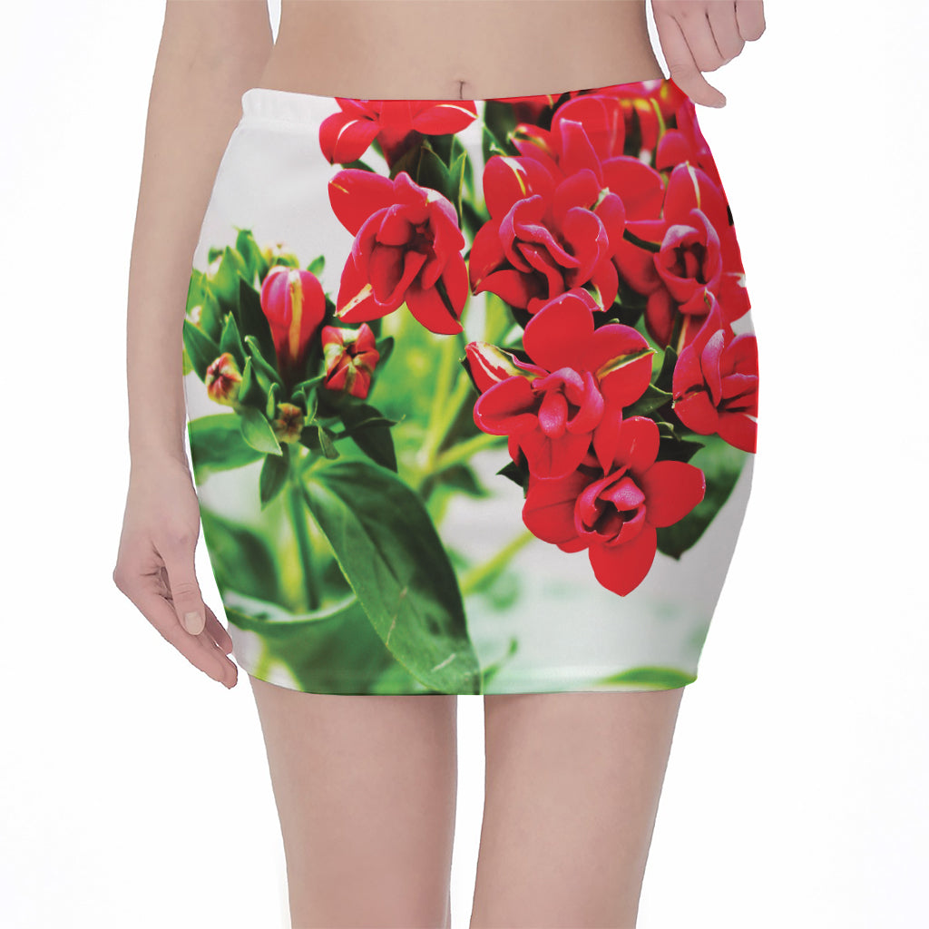 Bouvardia Plant Print Pencil Mini Skirt