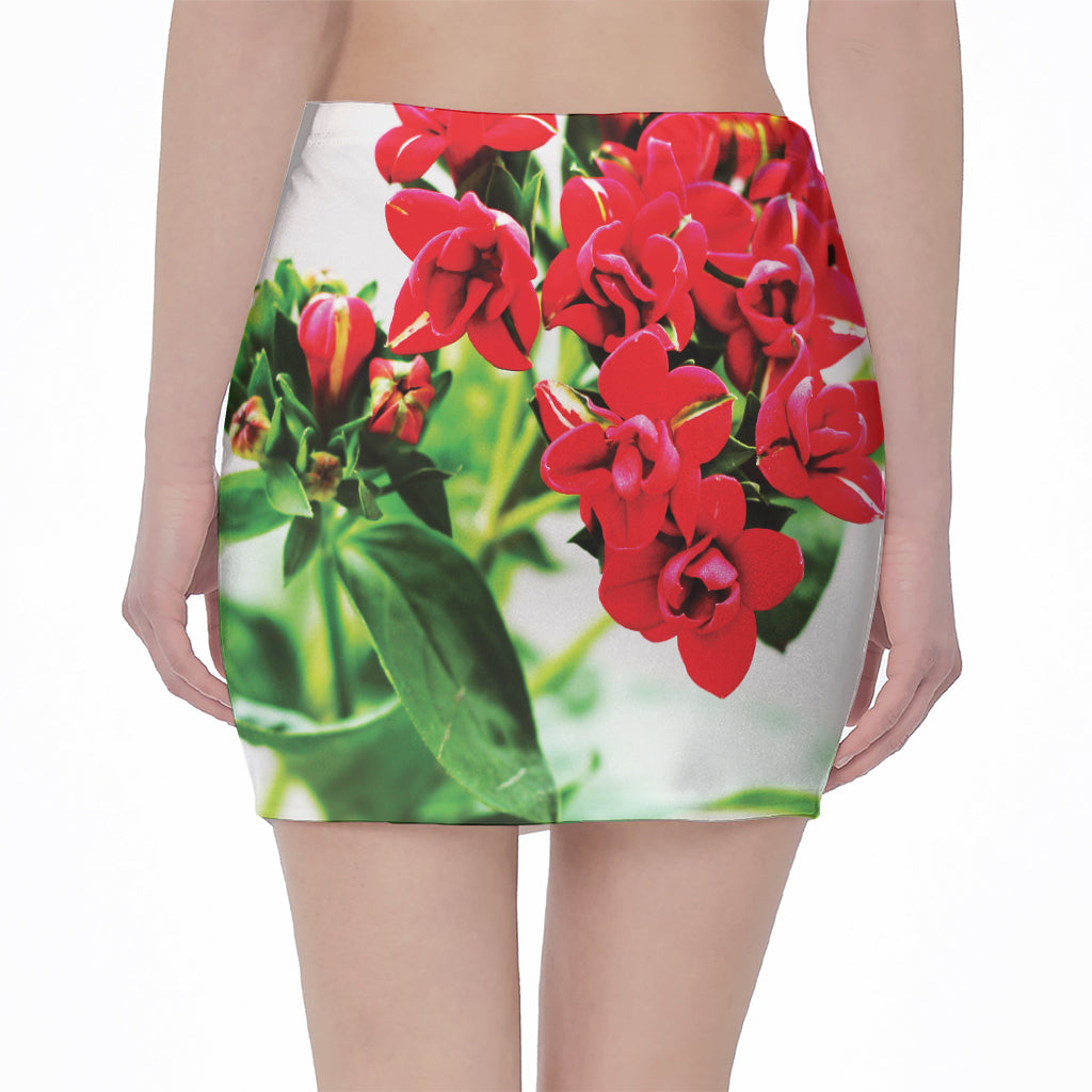 Bouvardia Plant Print Pencil Mini Skirt