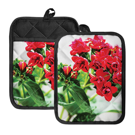 Bouvardia Plant Print Pot Holders With Pocket