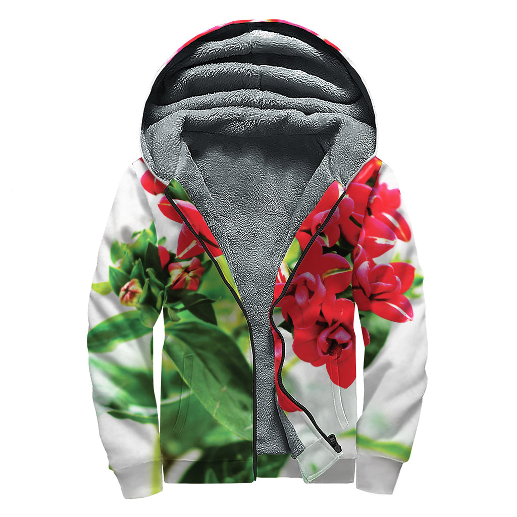 Bouvardia Plant Print Sherpa Lined Zip Up Hoodie