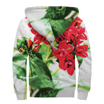 Bouvardia Plant Print Sherpa Lined Zip Up Hoodie