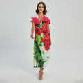 Bouvardia Plant Print Short Sleeve Maxi Dress