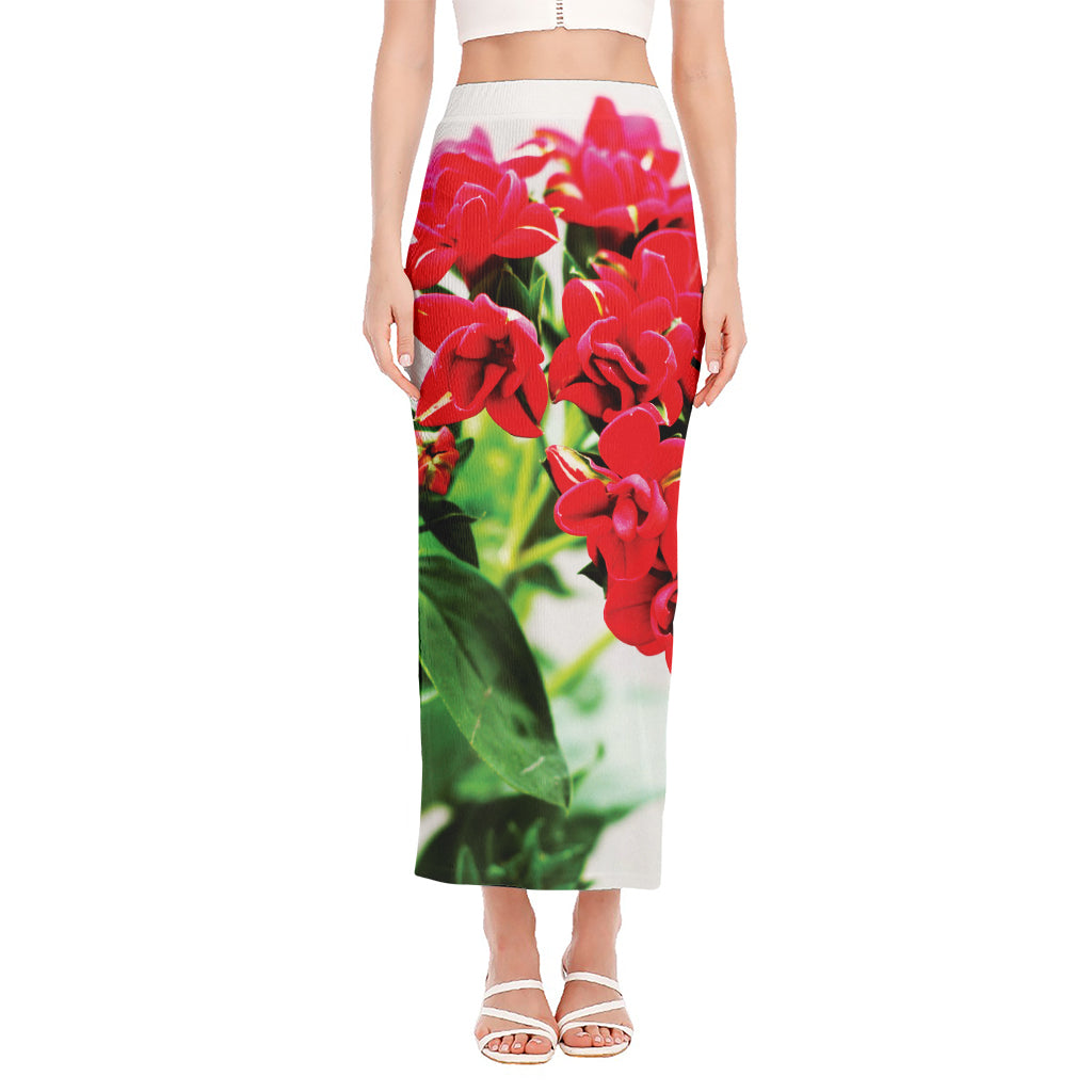 Bouvardia Plant Print Side Slit Maxi Skirt