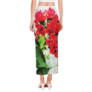 Bouvardia Plant Print Side Slit Maxi Skirt