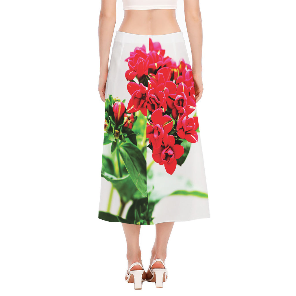 Bouvardia Plant Print Side Slit Midi Skirt