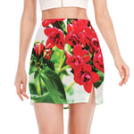 Bouvardia Plant Print Side Slit Mini Skirt