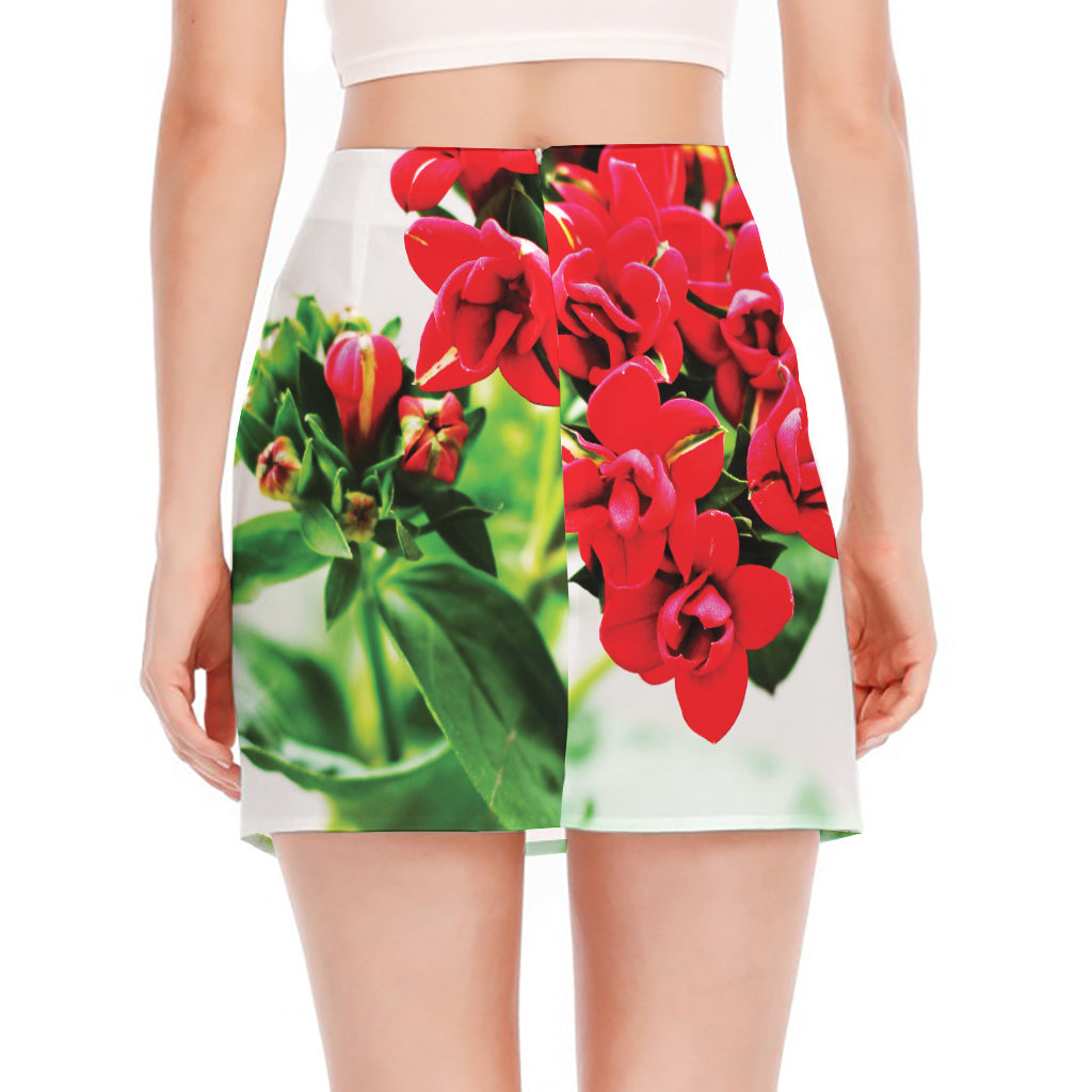 Bouvardia Plant Print Side Slit Mini Skirt