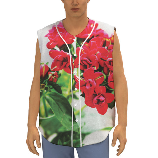Bouvardia Plant Print Sleeveless Baseball Jersey