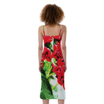 Bouvardia Plant Print Slim Fit Midi Cami Dress