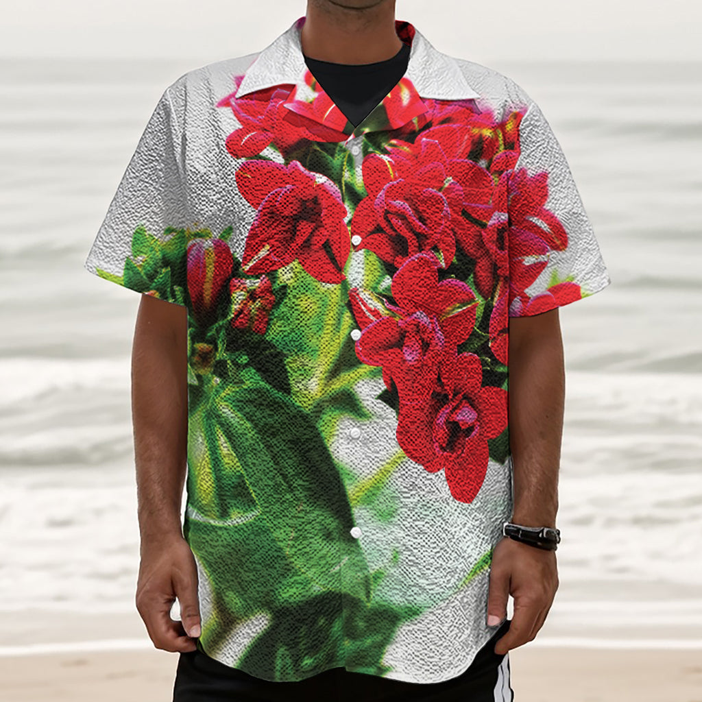Bouvardia Plant Print Textured Short Sleeve Shirt