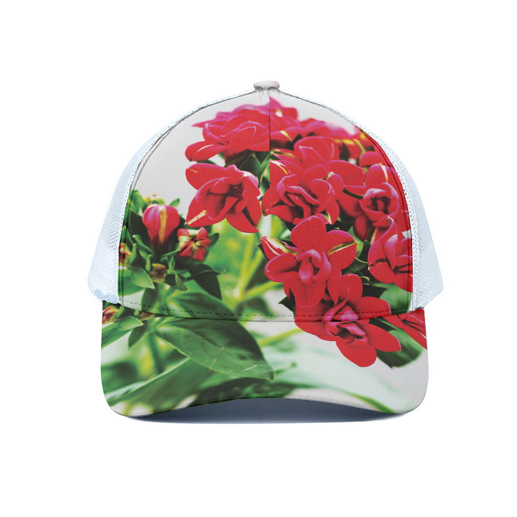 Bouvardia Plant Print White Mesh Trucker Cap