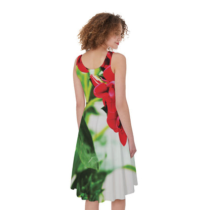 Bouvardia Plant Print Women's Sleeveless Dress