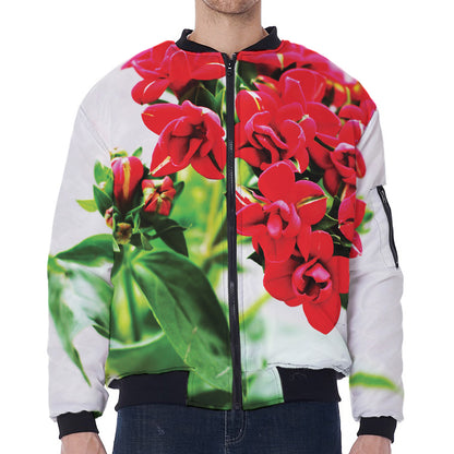 Bouvardia Plant Print Zip Sleeve Bomber Jacket