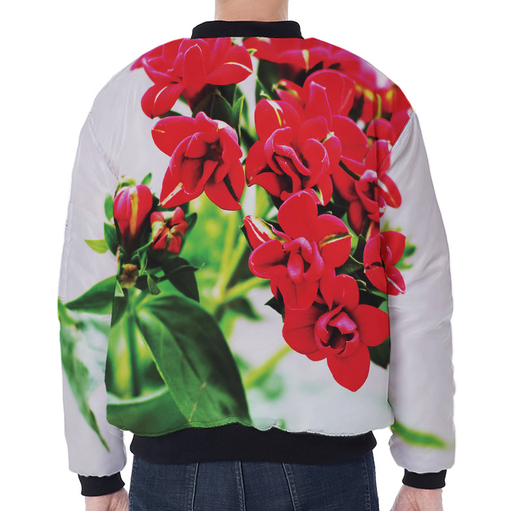 Bouvardia Plant Print Zip Sleeve Bomber Jacket