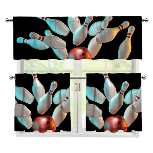 Bowling Strike Print 3 Piece Kitchen Curtains