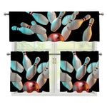 Bowling Strike Print 3 Piece Kitchen Curtains
