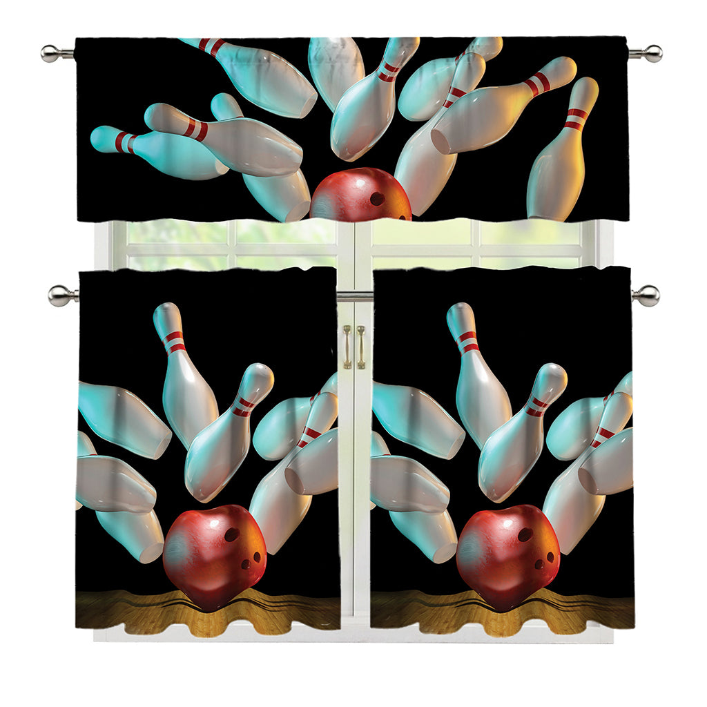 Bowling Strike Print 3 Piece Kitchen Curtains