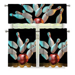 Bowling Strike Print 3 Piece Kitchen Curtains