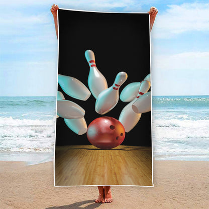 Bowling Strike Print Beach Towel