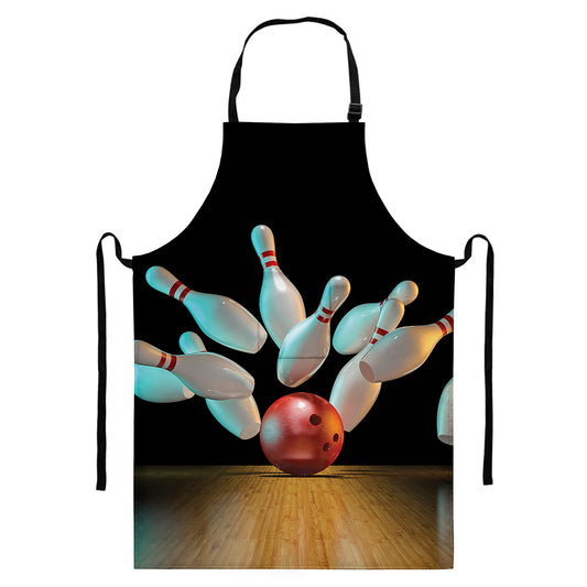 Bowling Strike Print Bib Apron With Pocket