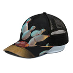 Bowling Strike Print Black Mesh Trucker Cap