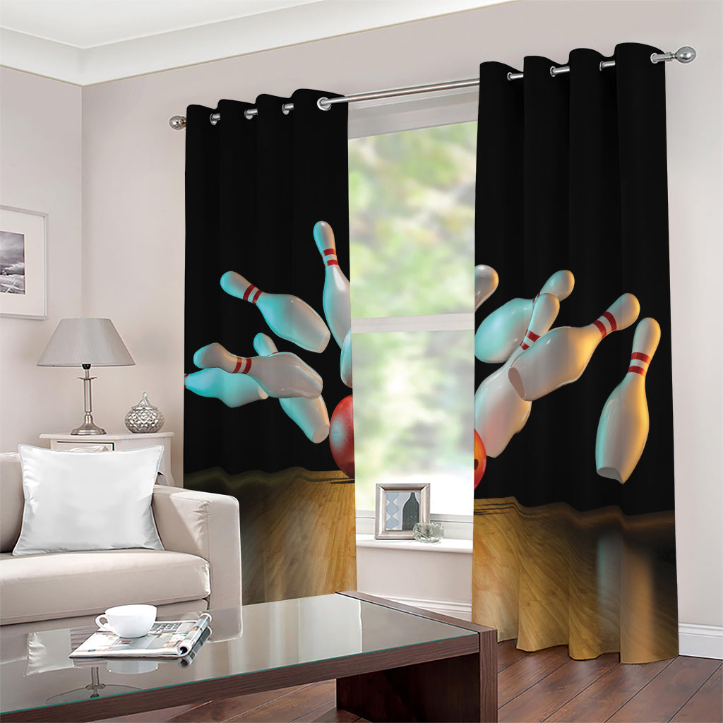 Bowling Strike Print Blackout Grommet Curtains