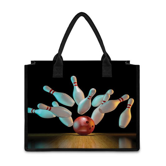 Bowling Strike Print Canvas Tote Bag