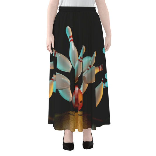 Bowling Strike Print Chiffon Maxi Skirt