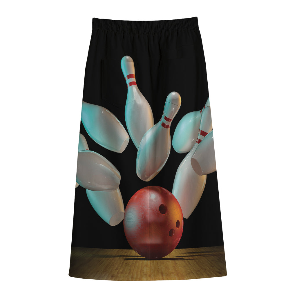 Bowling Strike Print Cotton Front Slit Maxi Skirt