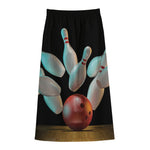 Bowling Strike Print Cotton Front Slit Maxi Skirt