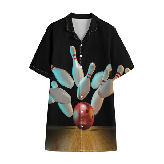 Bowling Strike Print Cotton Hawaiian Shirt