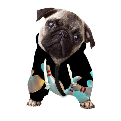 Bowling Strike Print Dog Zip Up Hoodie