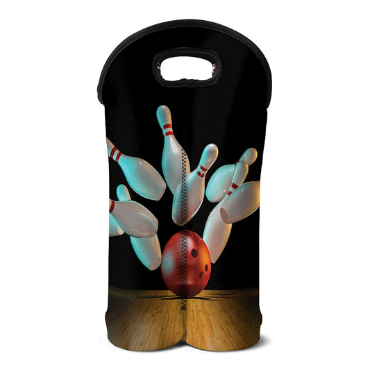Bowling Strike Print Double Neoprene Wine Tote