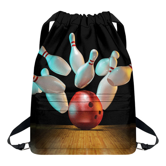 Bowling Strike Print Drawstring Backpack