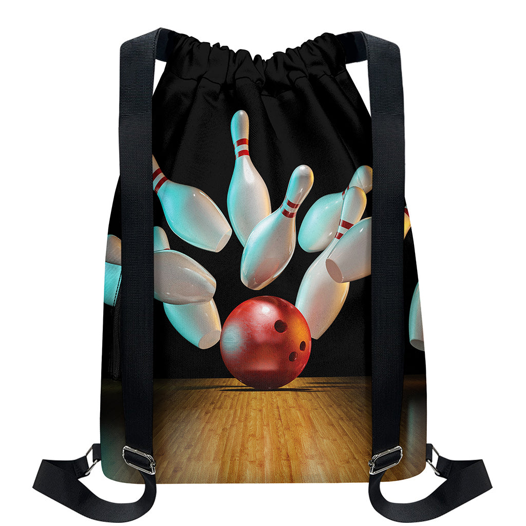 Bowling Strike Print Drawstring Backpack