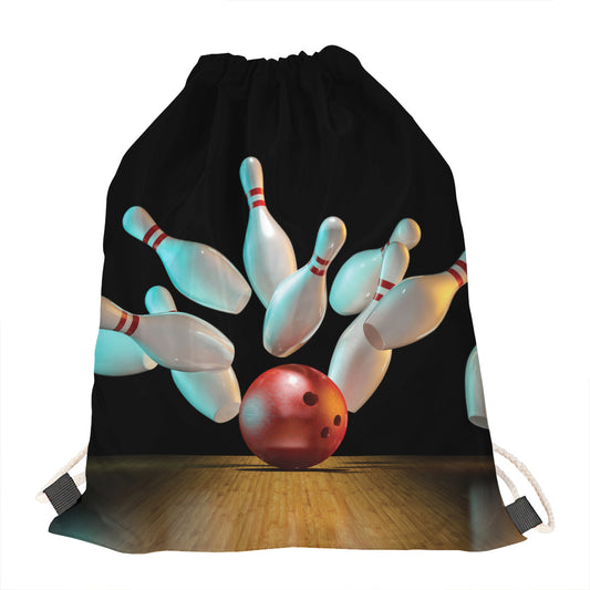 Bowling Strike Print Drawstring Bag