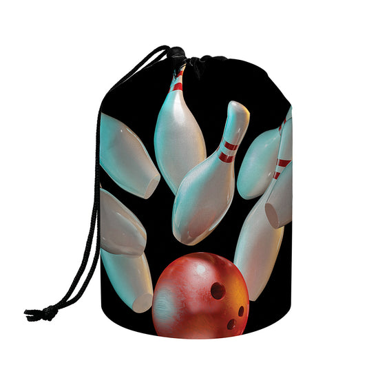 Bowling Strike Print Drawstring Makeup Bag