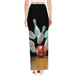 Bowling Strike Print High Slit Maxi Skirt