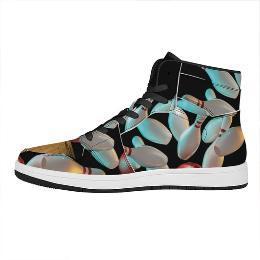 Bowling Strike Print High Top Leather Sneakers