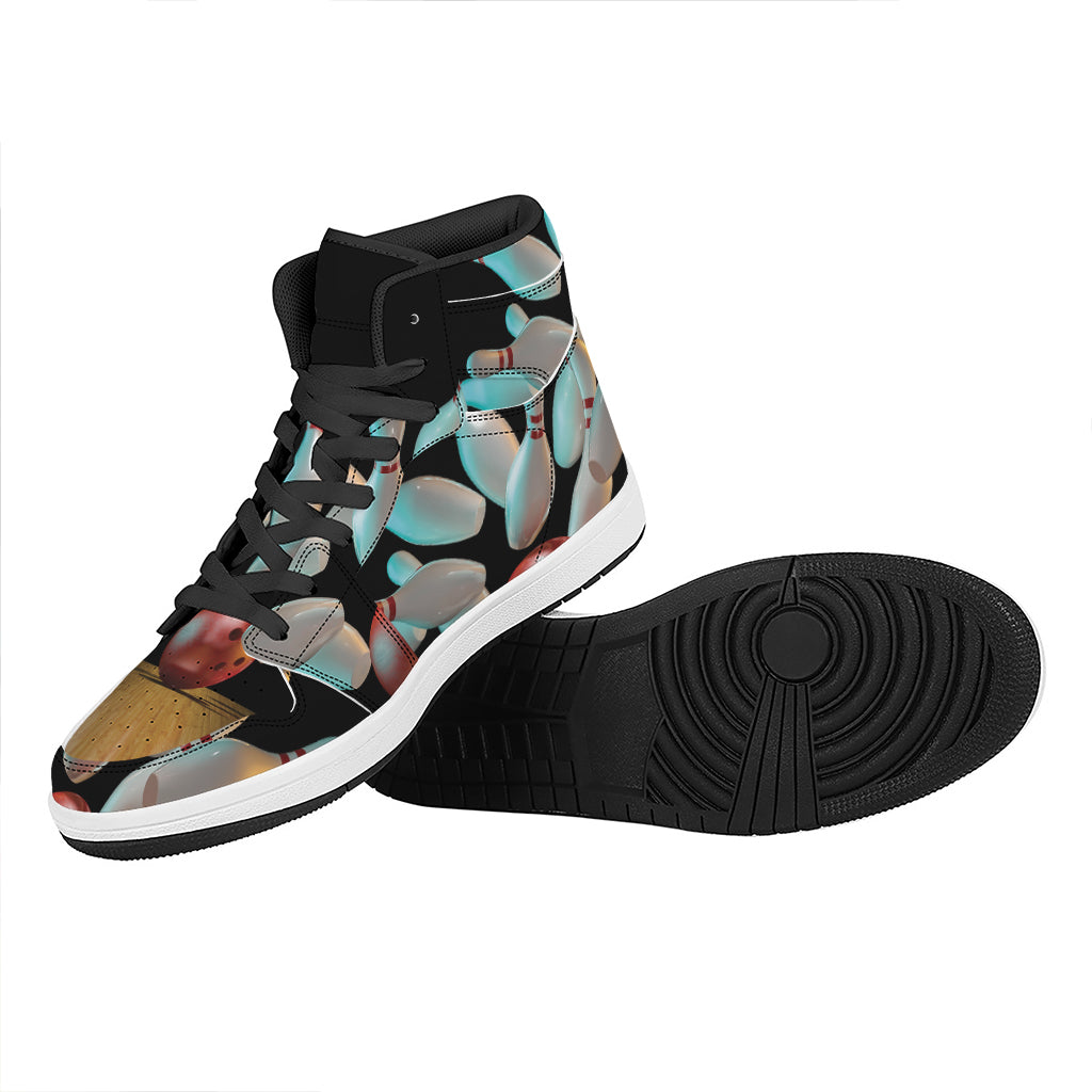 Bowling Strike Print High Top Leather Sneakers