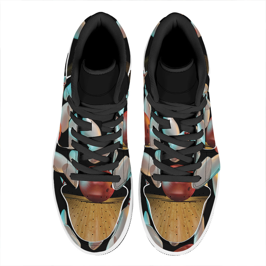 Bowling Strike Print High Top Leather Sneakers