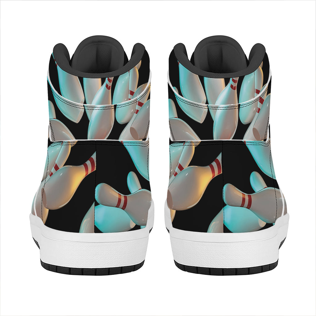 Bowling Strike Print High Top Leather Sneakers