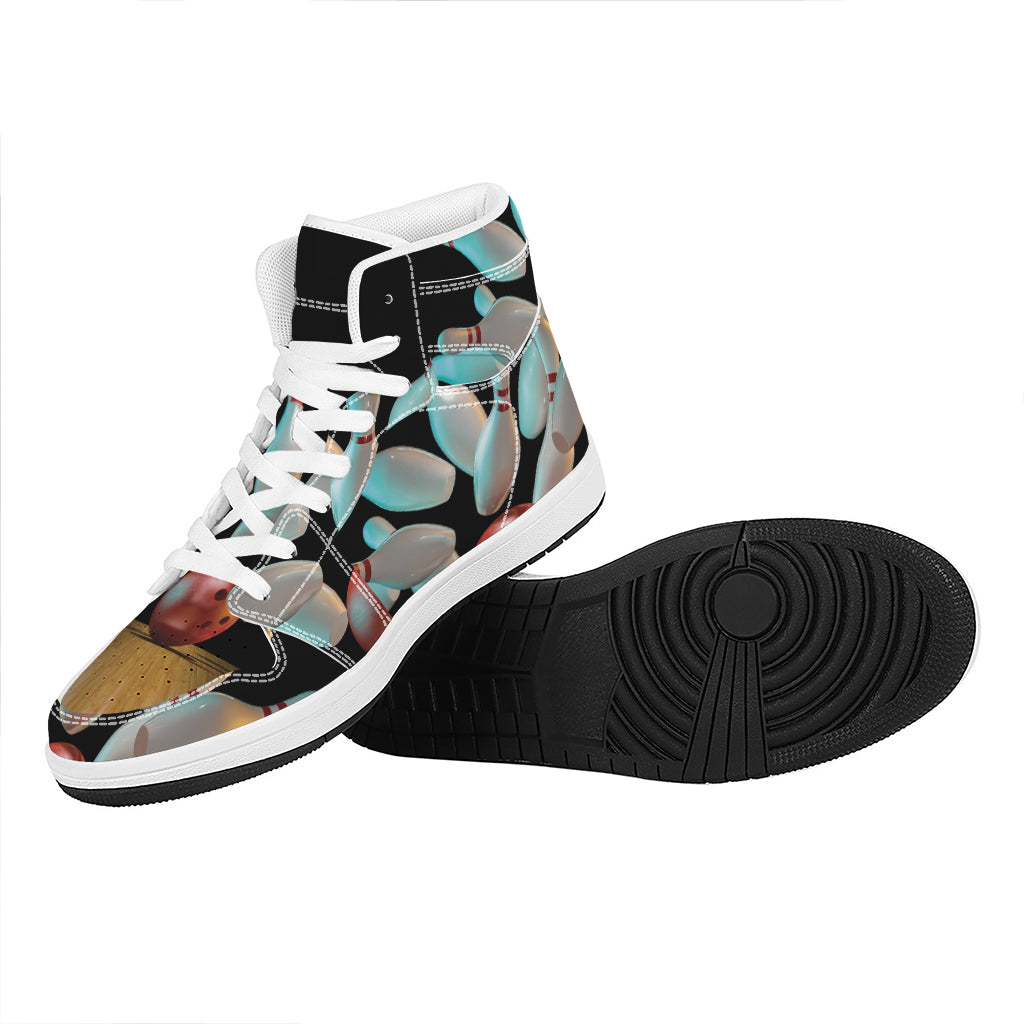 Bowling Strike Print High Top Leather Sneakers
