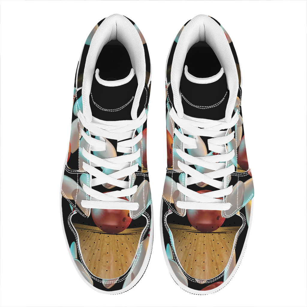 Bowling Strike Print High Top Leather Sneakers