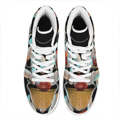 Bowling Strike Print High Top Leather Sneakers