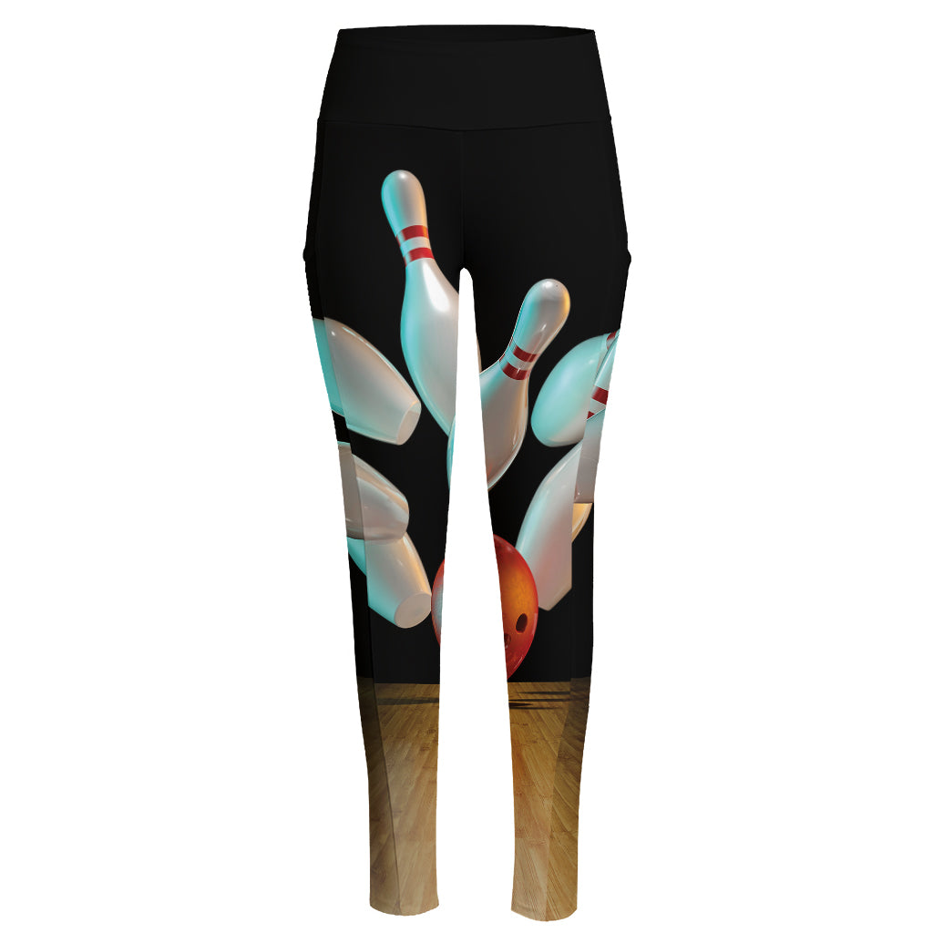 Bowling Strike Print High-Waisted Pocket Leggings