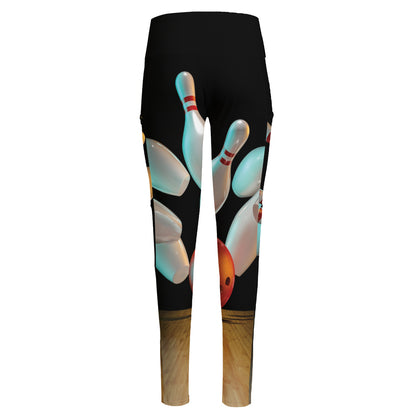 Bowling Strike Print High-Waisted Pocket Leggings