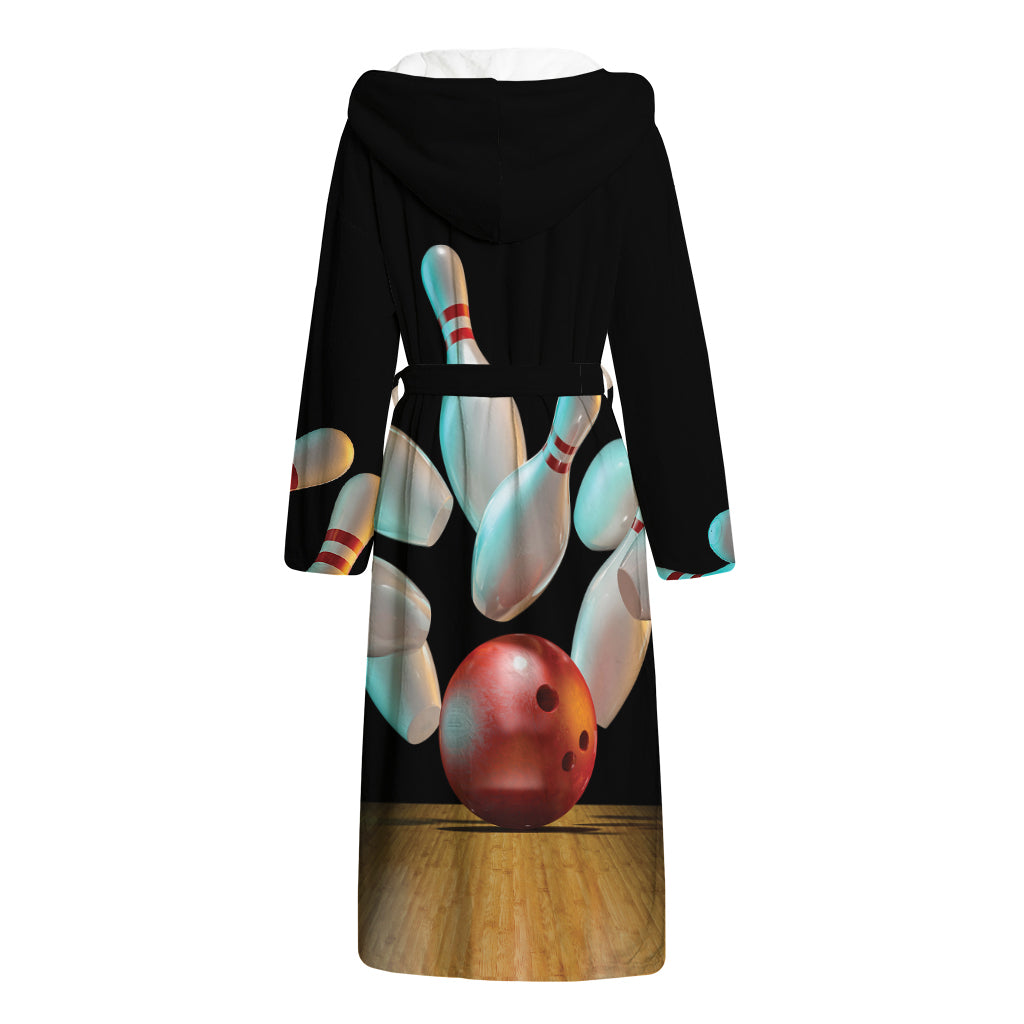 Bowling Strike Print Hooded Bathrobe